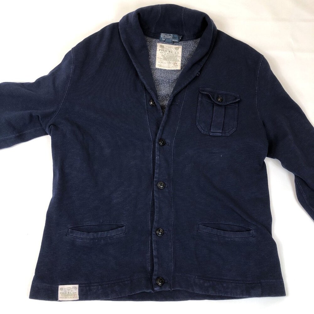 Polo Ralph Lauren RL Mens Navy Blue Sportsman Shawl Collar Button Front Cardigan - Picture 4 of 15